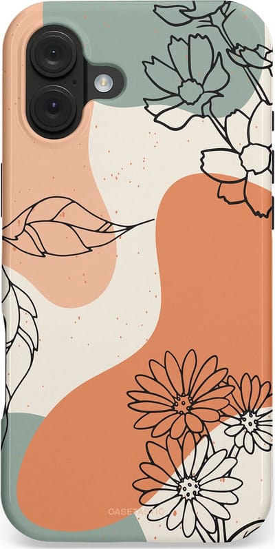 Casetastic hoesje geschikt voor Apple iPhone 16 Plus - MagSafe - Dubbellaagse bescherming - Lijnenspel Botanisch - Fashion Case - Crème Saliegroen Perzik