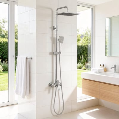 Sofetiy Max Douchesysteem - Compleet Doucheset - 10 inch Vierkante Douchekop - Regendouche & Handdouche - RVS - Verstelbare Hoogte 93-130 cm - Regendoucheset - Waterbesparend - Chroom