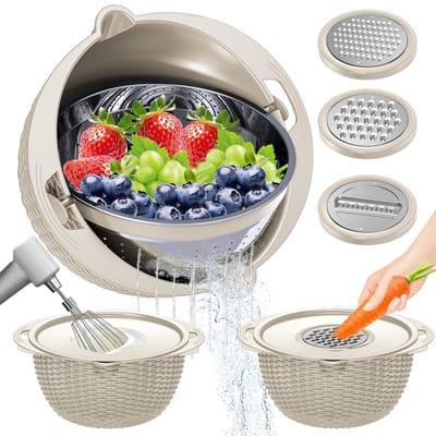 longziming -Zeefset Met Deksels - Zeef En Rasp Combinatie - Keukenhulp Set - Roestvrij Staal En Kunststof - Ergonomische Handvatten - Ruimtebesparend Ontwerp