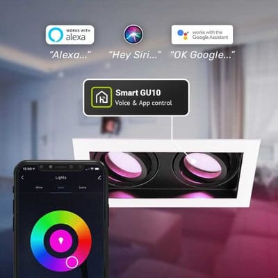 HOFTRONIC - Durham Dubbel Smart Inbouwspot vierkant Wit - GU10 - 10 Watt 690 Lumen - RGB WW (16,5 miljoen kleuren) - WiFi + Bluetooth - Kantelbaar - Diameter 100x185mm - Smart spotjes 2 lichts