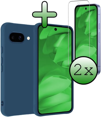 Hoesje Met 2x Screenprotector - Geschikt voor Google Pixel 9a - Sterk & Shockproof - Back Cover - Siliconen Case - Telefoon Hoes - Donkerblauw