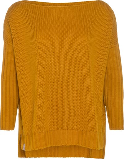 Knit Factory Kylie Gebreide Dames Trui - Trui dames winter - Pullover dames - lange mouw - Wintertrui - Damestrui - Boothals - Oker - Geel - 36/44