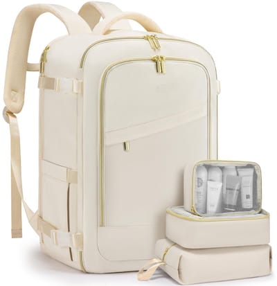 Rugzak voor dames, grote handbagage, rugzak, 40 liter, reisrugzak, waterdicht, laptoprugzak met laptopvak, reisrugzak met schoenenvak, schoolrugzak, dagrugzak, school - wit