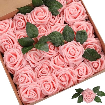 Kunstbloemen, rozenkoppen, namaakbloemen voor verjaardagsdecoratie, bruiloftsdecoratie, feestdecoratie (lichtroze)