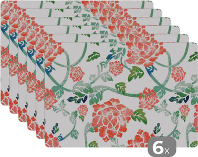 Placemat - Placemats kunststof - Bloemen - Bladeren - Patronen - Waterverf - 45x30 cm - 6 stuks - Hittebestendig - Anti-Slip - Onderlegger - Afneembaar