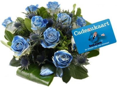 Bol.com bloemen glitter blauwe rozen met cadeaukaart € 20,00