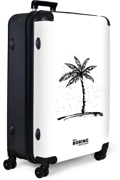 NoBoringSuitcases.com® - Koffer groot - Reiskoffer lichtgewicht - Wit met zwart palmboom - Rolkoffer met 4 wielen - Grote trolley XL - 98 liter bagage