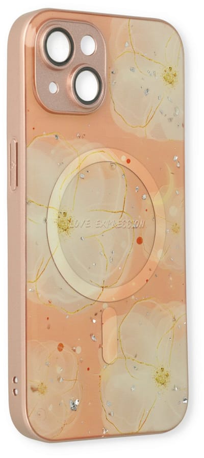 Casemania Hoesje Geschikt voor Apple iPhone 13 - Roze - Siliconen Marmer Back Cover - Geschikt voor MagSafe