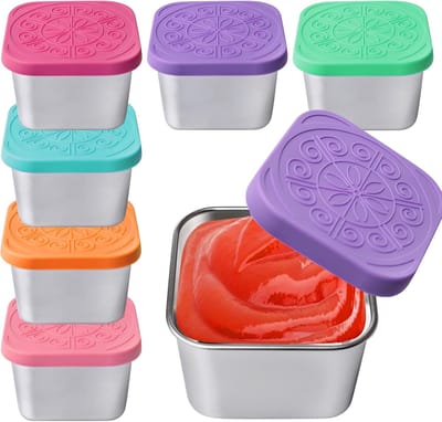 Snackbox - 6 Stuks - 180ml - Vershoudbakjes - Snackbox Roestvrij Staal - Waterdicht - Diepvriesbakjes - Voorraaddoosjes Met Deksel - Dressing Bakje - EK/WK - Koningsdag - Geschikt Voor Het Bewaren Van Fruit, Noten of Kleine Porties Voedsel En Sauzen