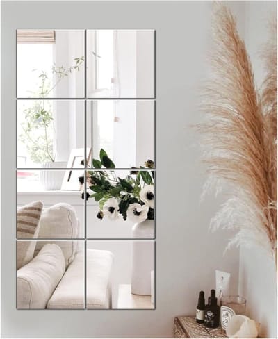 Frameloze HD Glazen Wandspiegels 8 x 8 Inch, Zelfklevende Spiegels voor Badkamer en Woonkamer, Decoratieve Spiegels voor Thuisgebruik