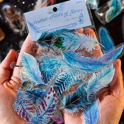 40 Pièces d'Autocollants Décoratifs, Pack d'Autocollants Plume Bleue, Finition Pailletée - Parfait Pour les Ordinateurs Portables, les Bouteilles d'Eau et Plus