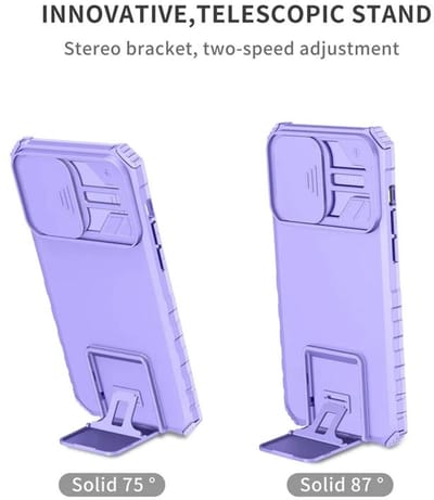 Cityhoesje - iPhone 15 Pro Max - Slide Camera Lid – BackCover - Anti-drop Kickstand - Paars