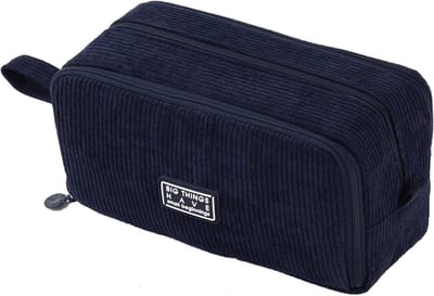 Pennenetui, etui met 3 vakken, pennenzak grote capaciteit, pennendoos, pennenzak, pennenetui, 22.5 x 8 x 12 cm（donkerblauw）