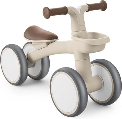 Verte Loopfiets 1 Jaar - Fiets Zonder Pedalen - Loopfiets voor Baby's - 1 Jaar Loopfiets met Mandje - Verstelbaar Speelgoed voor Kinderen - Babycadeau - Beige