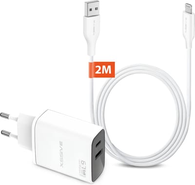 Oplader + Kabel - Geschikt voor iPhone - Oplaadstekker met Kabel 2 Meter - USB-C Adapter Snellader - 65W USB-C Stekker - USBC Adapter - usb c oplader - usb c stekker