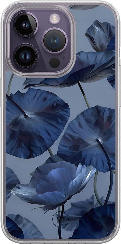 Hybride hoesje geschikt voor iPhone 14 Pro - Dusky blooms - Extra bescherming - Luxe beschermhoes - TPU case - Transparant, Paars - Mooie Telefoonhoesjes