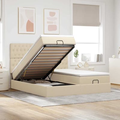 vidaXL - Ottoman - bed - met - matrassen - 200x200cm - stof - crèmekleurig