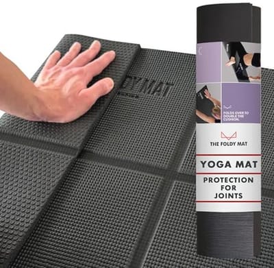 Opvouwbare yogamat, dik, in 6 combinaties, betere ondersteuning en bescherming voor gewrichten, uitlijningssysteem en secties voor handen en voeten. Antislip textuur en waterbestendig