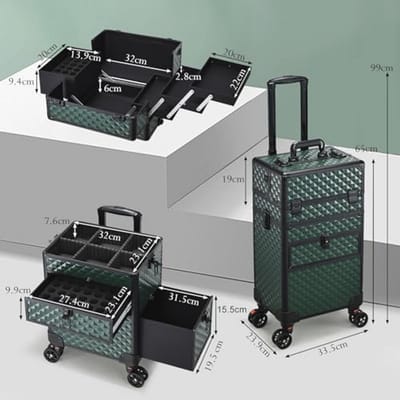 Donkergroene Make-up Trolley met Organisatie voor Cosmetica