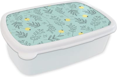 Broodtrommel Wit - Lunchbox - Brooddoos - Patronen - Zaad - Planten - 18x12x6 cm - Volwassenen