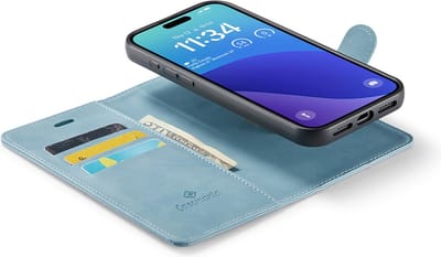 CaseMania Bookcase hoesje geschikt voor iPhone 16 Pro - Effen Aqua - Kunstleer - 2-in-1 Magnetisch Uitneembaar Design