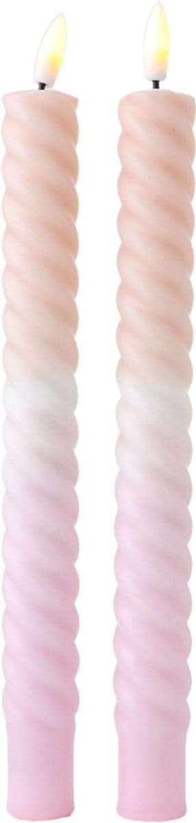 LED Dinerkaarsen Beige Roze met Kleurverloop Gedraaid - Set van 2 - Incl. Batterij - Aifcandles