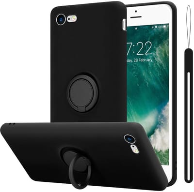Cadorabo Hoesje geschikt voor Apple iPhone 7 / 7S / 8 / SE 2020 in LIQUID ZWART - Beschermhoes van flexibel TPU silicone Case Cover met ring