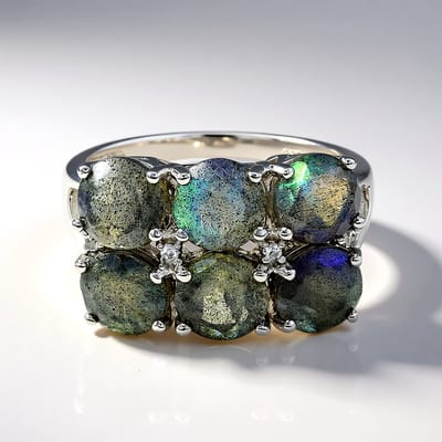 Cavill - Zilveren ring 925 Sterling met 4,67 ct Spectroliet & 0,035 ct Witte topaas - Luxe handgemaakte ring maat 17 - Blauwe en grijze tinten