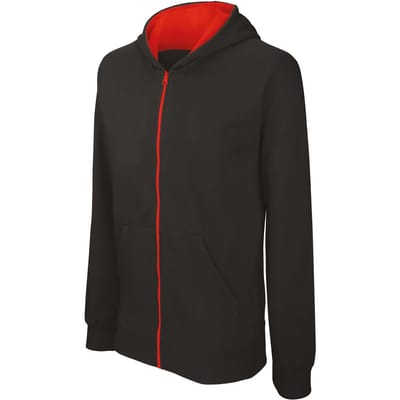 Kariban Kindersweater met rits en capuchon K486 - BLACK / RED - 12/14 Y (12/14 ans)