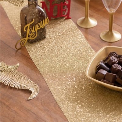 Santex Kerstdiner glitter tafelloper smal op rol - goud - 18 x 500 cm - polyester