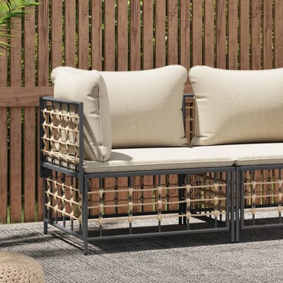 vidaXL - Tuinhoekbank - met - beige - kussens - poly - rattan