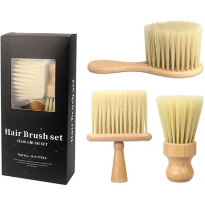 Brosse à plumeau pour barbier, 3 paquets, pour couper les cheveux, nettoyer les cheveux, enlever les cheveux lâches du décolleté beige