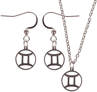 Set - Kinderketting 45cm - Oorbellen Zilverkleurig - hanger sterrenbeeld Tweelingen