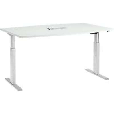 Schäfer Shop  Select Vergadertafel ERGO-T, T-poot, bootvorm, netbox, eentraps elektr. in hoogte verstelbaar, B 2000 x H 718-1188 mm, lichtgrijs