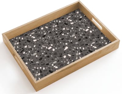 Dienblad hout 40x30 cm - Schootdienblad - Terrazzo - Patroon - Grijs - Borrelplank rechthoek - Plateau dienbladen