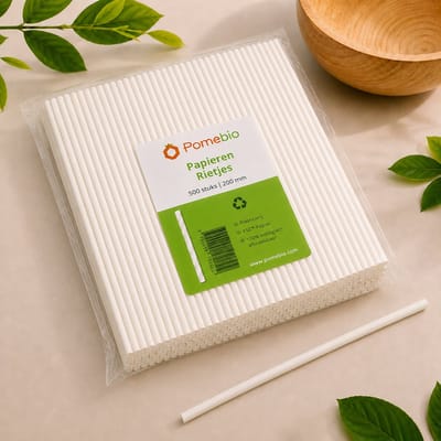 Pomebio papier rietjes - drinkrietjes - 6x200mm - wit - 500 stuks