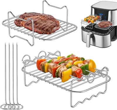 Luchtroosters voor Ninja Dual - RVS luchtroosters met 4 grillspiesen, ovenaccessoires