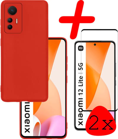 Hoesje Met 2x Screenprotector - Geschikt voor Xiaomi 12 Lite - Sterk & Shockproof - Back Cover - Siliconen Case - Telefoon Hoes - Rood