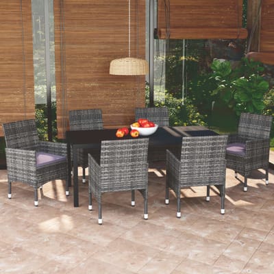 vidaXL - 7-delige - Tuinset - met - kussens - poly - rattan - grijs