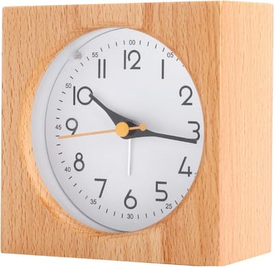 Wekker analoog hout, wekker voor kinderen, zonder tikken, analoog houten nachtkastje, wekker, houtlook, met sluimerfunctie en nachtlampje, wekker met nachtlampje, voor slaapkamer, reizen