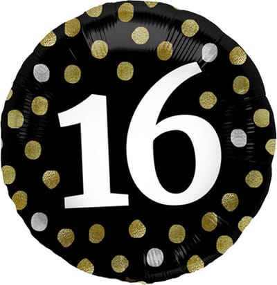 Folat - Folieballon Glossy Black 16 jaar - 45 cm