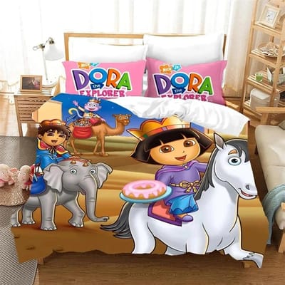 3D Print D-Dora Cartoon Ontdekkingsreiziger Beddengoed Set Dekbedovertrek Bedset Dekbedovertrek Kussensloop Dekbed King Queen Size Jongens Volwassene 135x200cm 2pcs