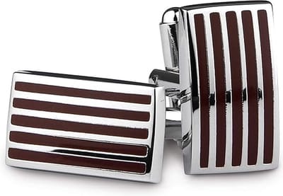 Manchetknopen Gestreept Heren Bordeaux / Zilver Kleurig - Vierkant - Cufflinks - Papa Cadeau Voor Mannen - Vaderdag