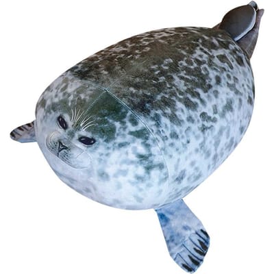 Coussin Décoratif Phoque 3D Réaliste Jouets en Peluche Phoque Mère et Fils Poupées en Peluche Cadeaux pour Fête de Pendaison de Crémaillère pour Enfants 60cm gray