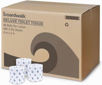 Boardwalk BWK6144 Two-Ply Toiletweefsel, Wit, 4 "x 3" blad, 400 vellen per rol (geval van 96 rollen)