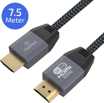 VanDijck Premium HDMI kabel 2.1 - 7.5 meter - 4K 120Hz - 8K 60Hz - Titaniumgrijs