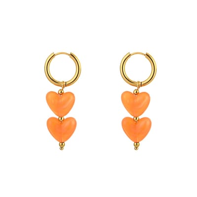 Hart Oorbellen Oranje - Kleurvast Stainless Steel - Hartjes Oorringen - Nikkelvrij en Hypoallergeen