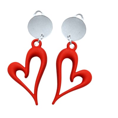 Clip oorbellen -Rood -hart- Montana -zilverkleur- geen gaatje- Charme Bijoux