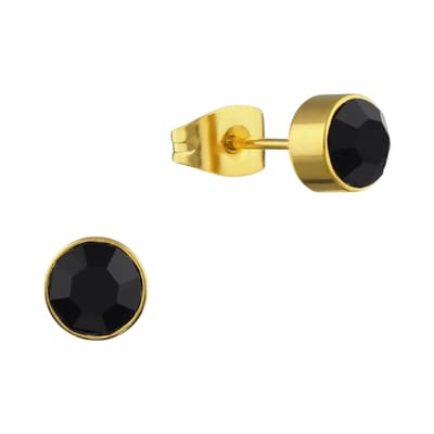 Aramat Jewels | Oorbellen | Goudkleurige Oorstekers 6mm - Zwart Kristal | | | |6mm | Staal | Kinderen, Volwassenen | Verkleurd niet