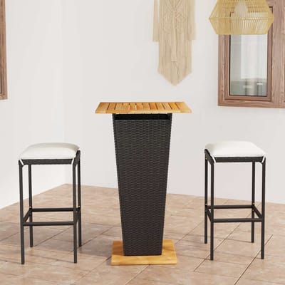 vidaXL - 3-delige - Tuinbarset - met - kussens - poly - rattan - zwart